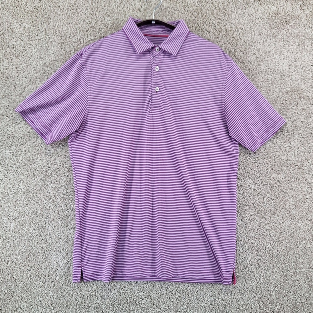 Michel Rouen Polo Shirt Mens M Purple Performance Polo Striped Athleisure Golf